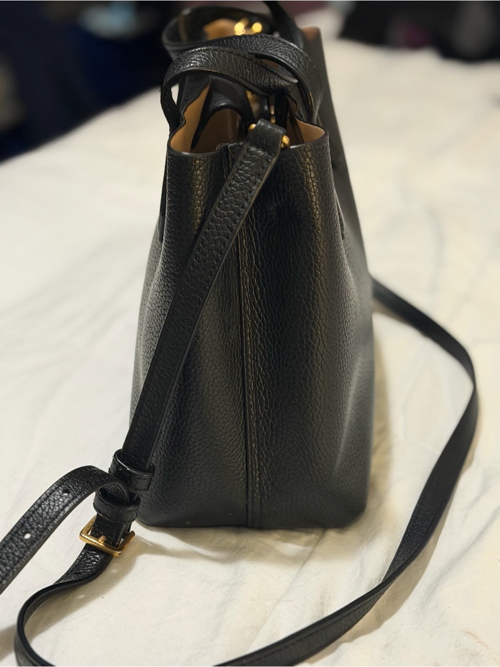 Tory Burch Black Pebbled Leather Tote with Gold Logo - Picture 5 of 8